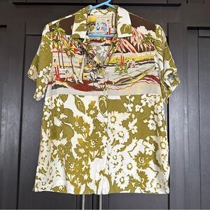 Jams World Shirt women Small Green Hawaiian Graphic